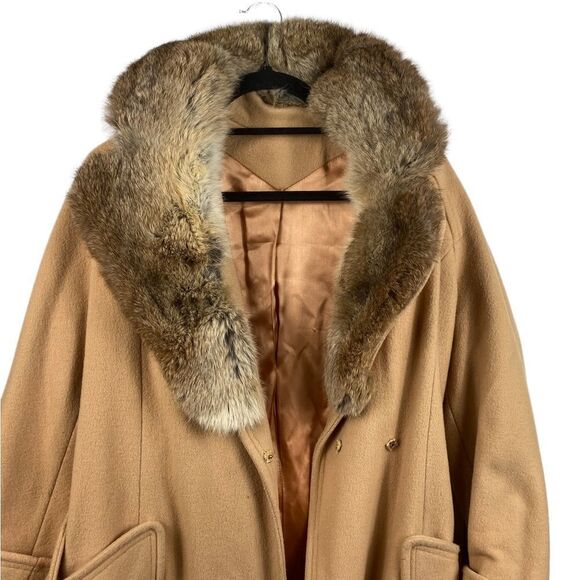 Jackie Stuart Juniors Wm’s Sz Sm Tan Wool Fur Collar Lined Tie Long Dress Coat - Picture 4 of 9